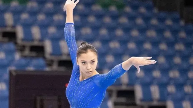 Аида Бауыржанова на соревнованиях по гимнастике фото на taspanews.kz от 27 мая 2024 08:54