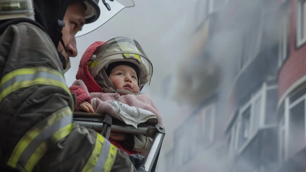 Пожарный выносит ребенка из горящей квартиры фото на taspanews.kz от 06 июня 2024 12:10