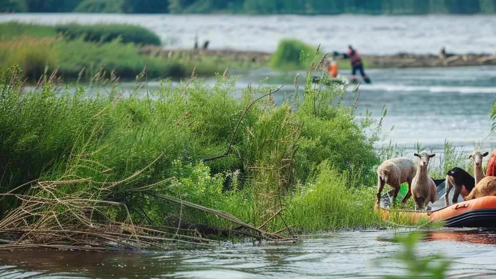 Козы на островке в реке фото на taspanews.kz от 06 июня 2024 13:42