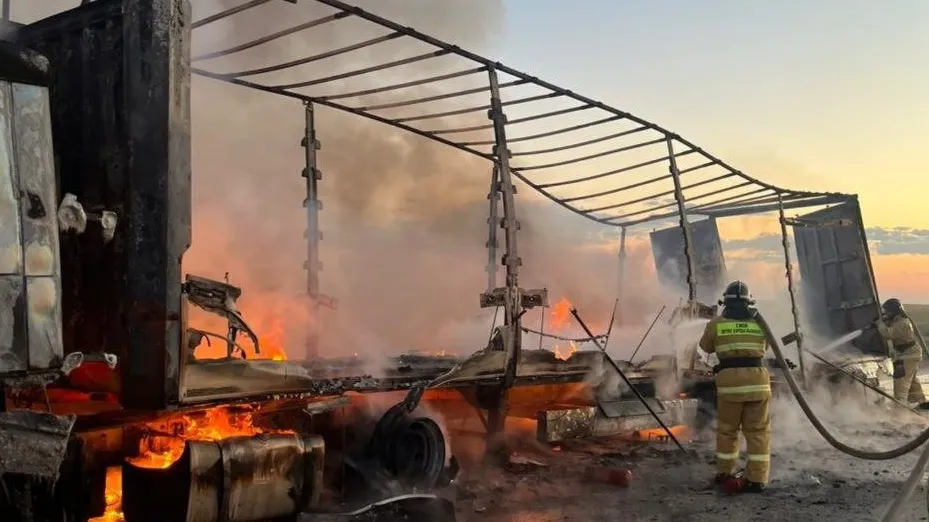 Грузовик с лекарствами сгорел на трассе Самара-Шымкент фото на taspanews.kz от 21 июня 2024 08:54