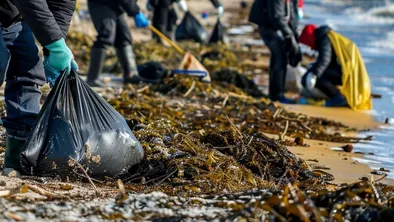 В Актау очищают от мусора и камней прибрежную линию