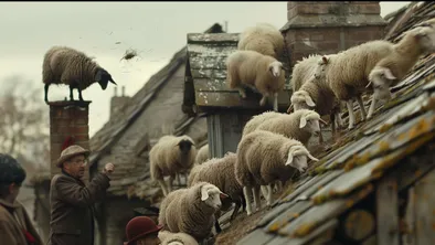 овцы оказались на крыше сеновала