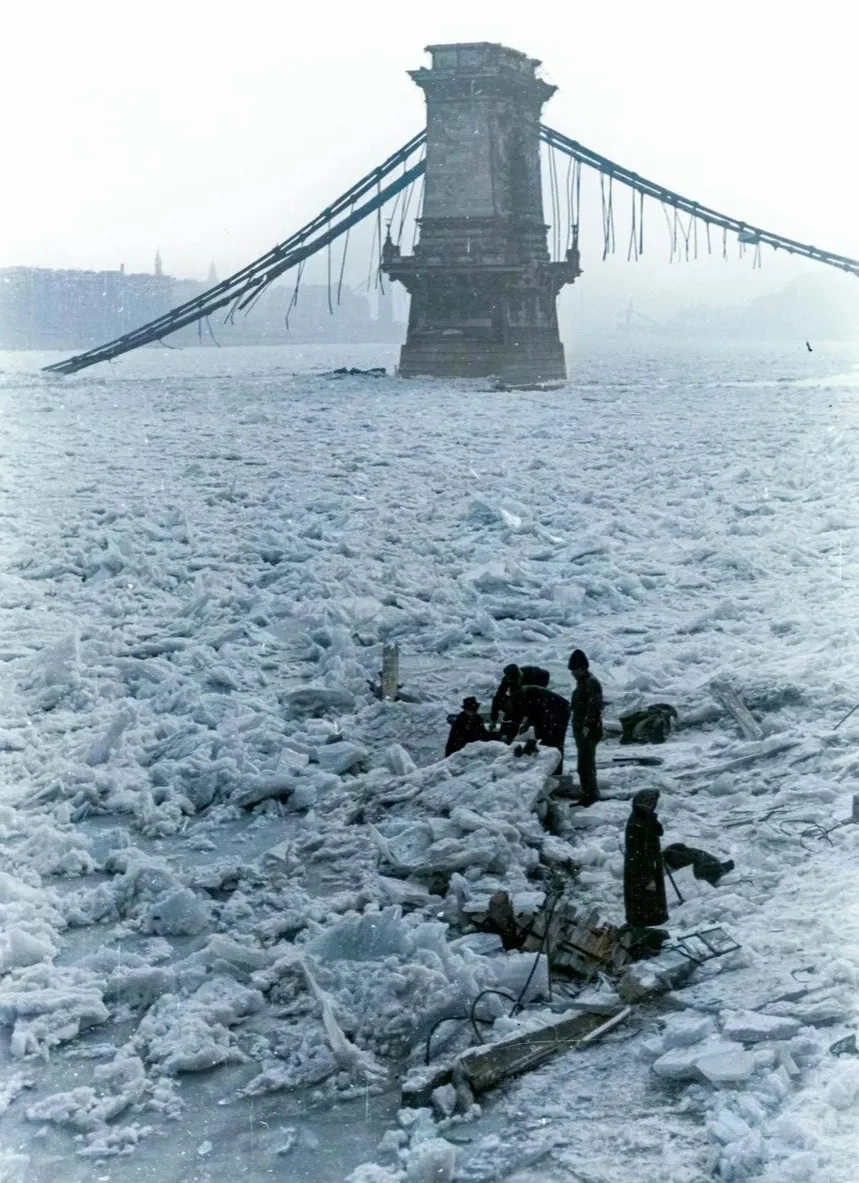Взорванный Цепной мост Будапешта и замерзший Дунай, 15 января 1945 года фото на taspanews.kz от 03 июля 2024 14:27