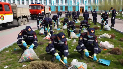 Сотрудники гарнизона ДЧС Жамбылской области вышли на общегородской субботник фото taspanews.kz от 07/06/2024 16:46:12