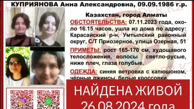 Тоғыз айдан кейін тірі табылды: Алматы қаласы 37 жасар тұрғыны үйіне оралды фото на taspanews.kz от 27 августа 2024 09:07