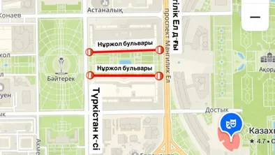 Несколько улиц частично перекрыли в Астане