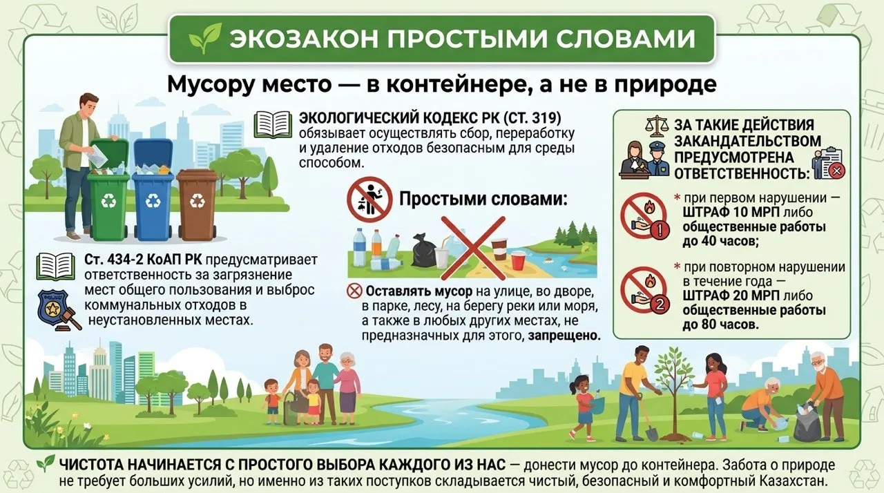 Штраф 10 МРП за мусор у урны в Казахстане: санкции за повторное нарушение